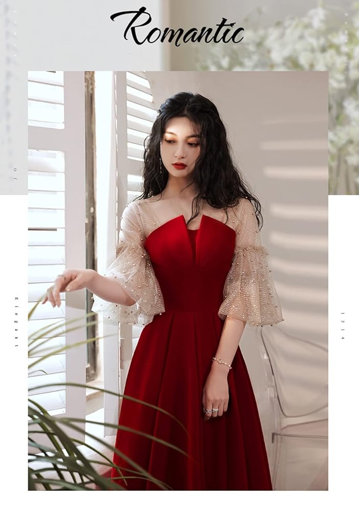 Amazon | [Fiveen] 結婚式ドレス パーティードレス 赤 ドレス A